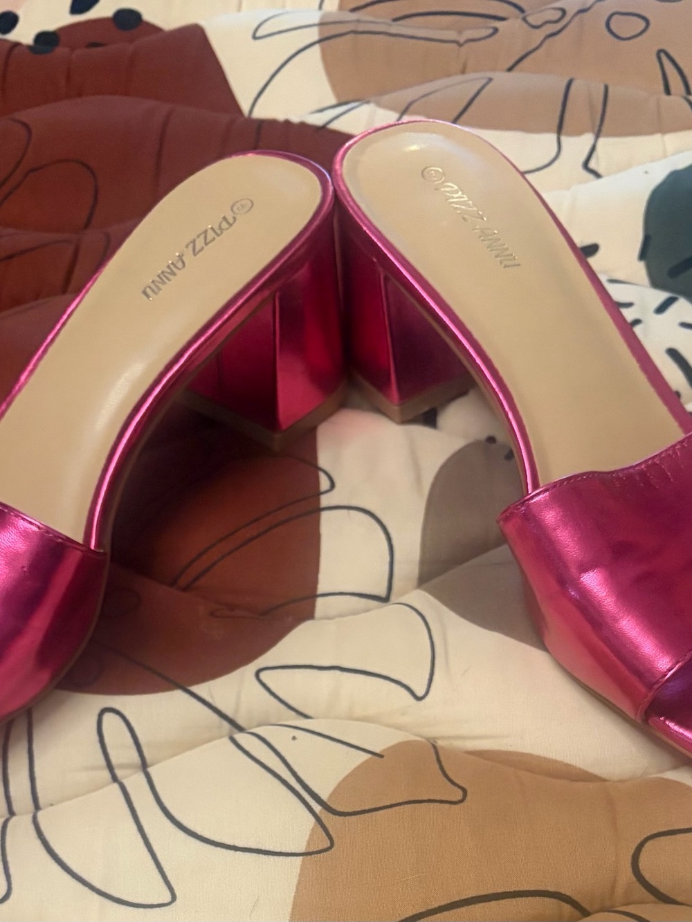 Pink Metallic Block Heel Slide